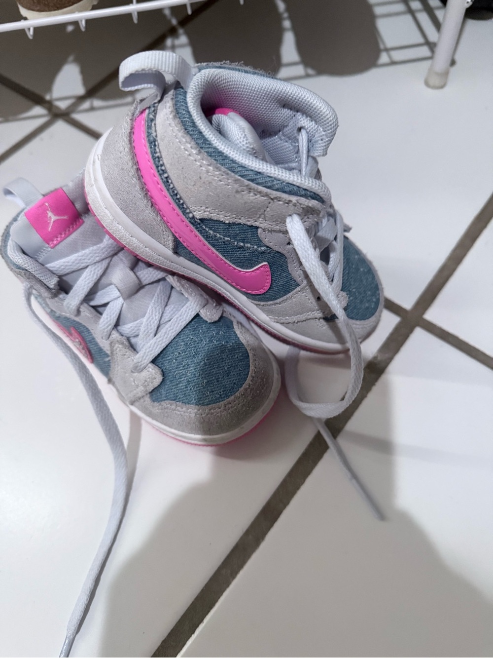Nike Kids Denim Blue and Pink Swoosh Sneakers
